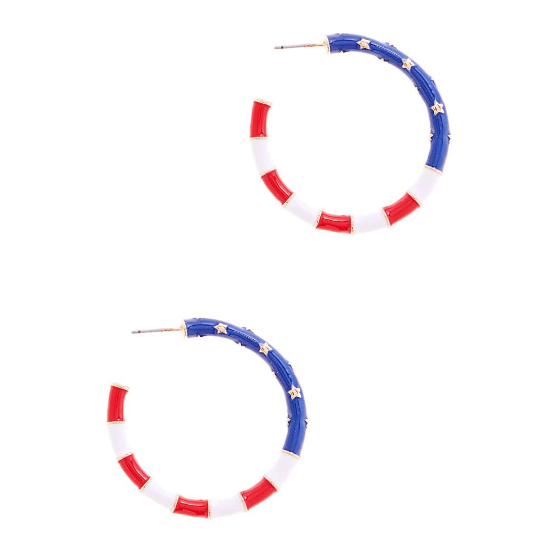US Flag Design Enamel Hoop Post Earring -  - The Localist
