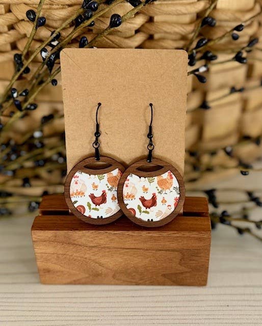 Walnut and Acrylic Inlay Chicken Print Earrings - The Localist