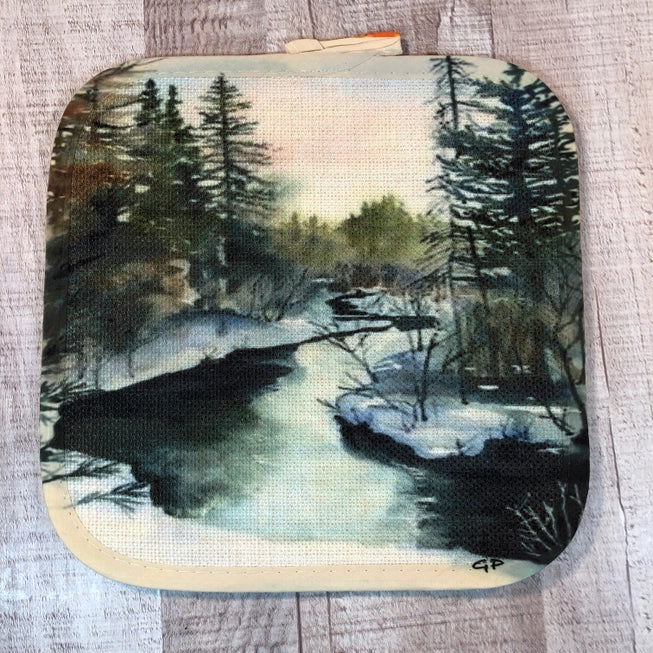 Winter Forest Stream Art Pot Holders, Kitchen Essentials - The Localist