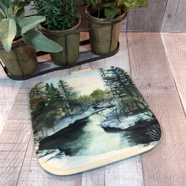 Winter Forest Stream Art Pot Holders, Kitchen Essentials - The Localist