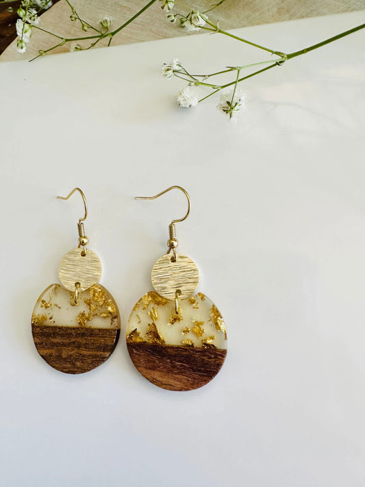 Wood and resin earrings, gold flakes, gold plated hooks - The Localist