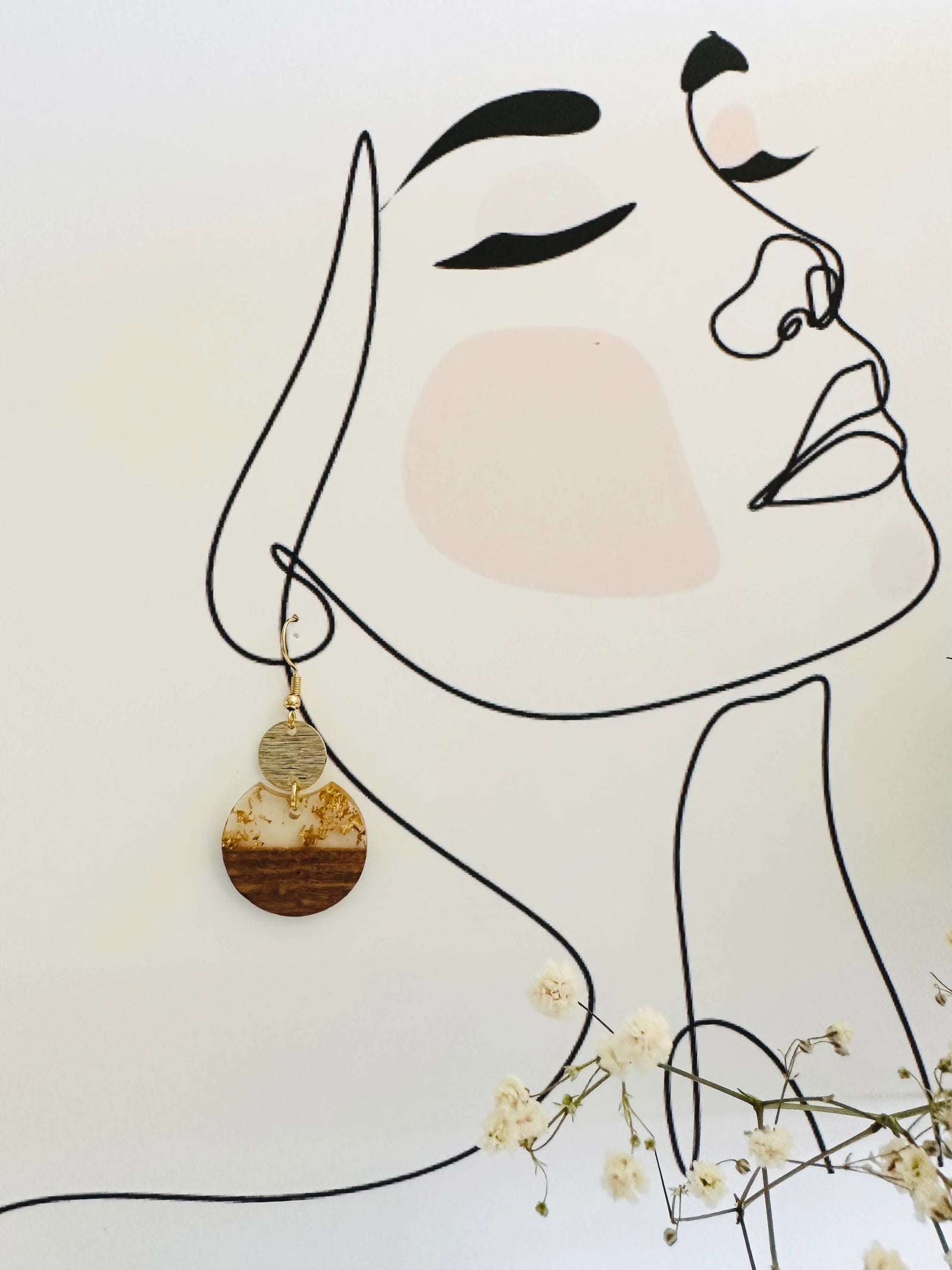Wood and resin earrings, gold flakes, gold plated hooks - The Localist