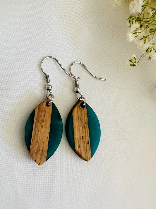 Wood and resin earrings, gold plated hooks - The Localist