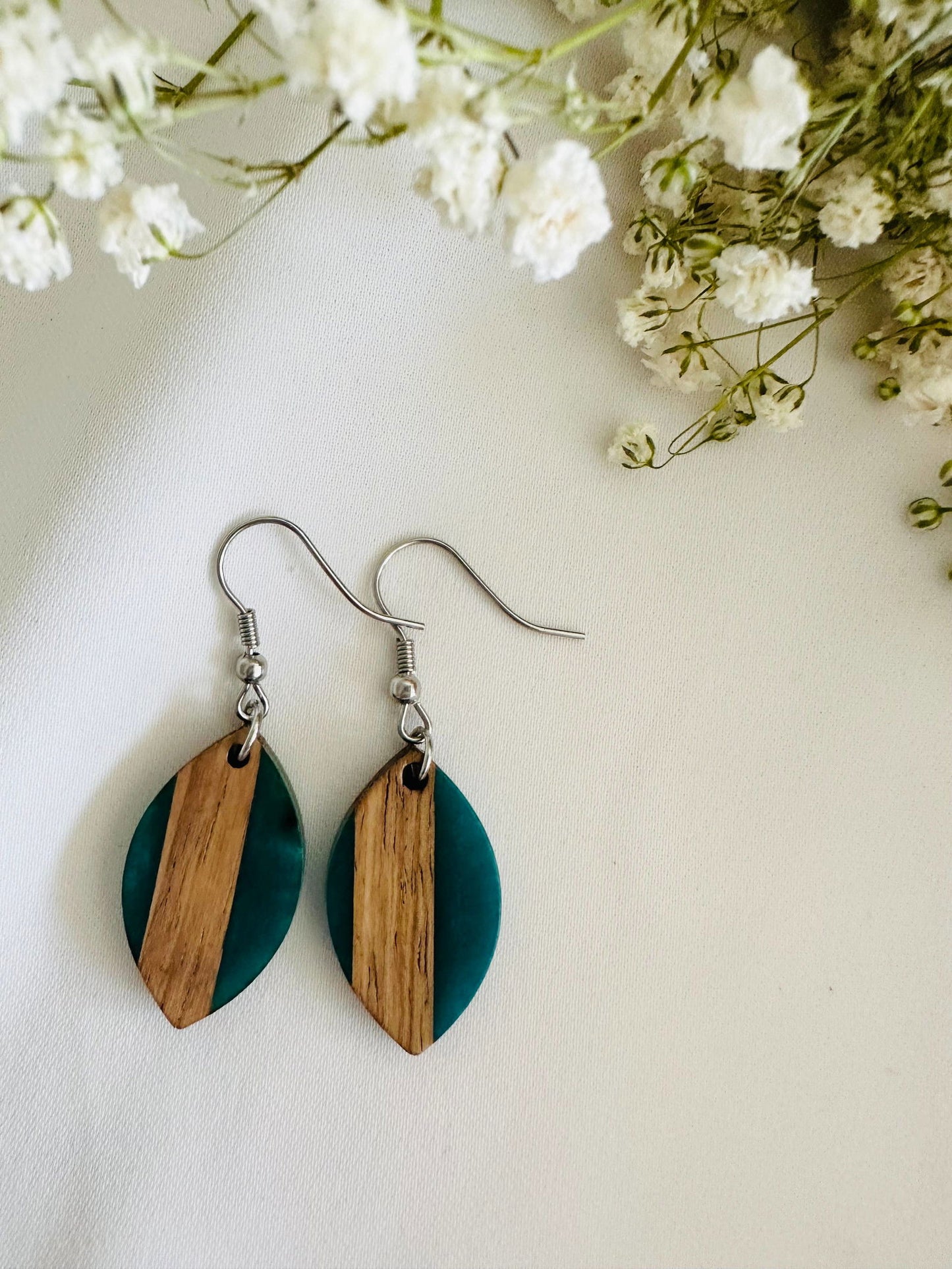 Wood and resin earrings, gold plated hooks - The Localist