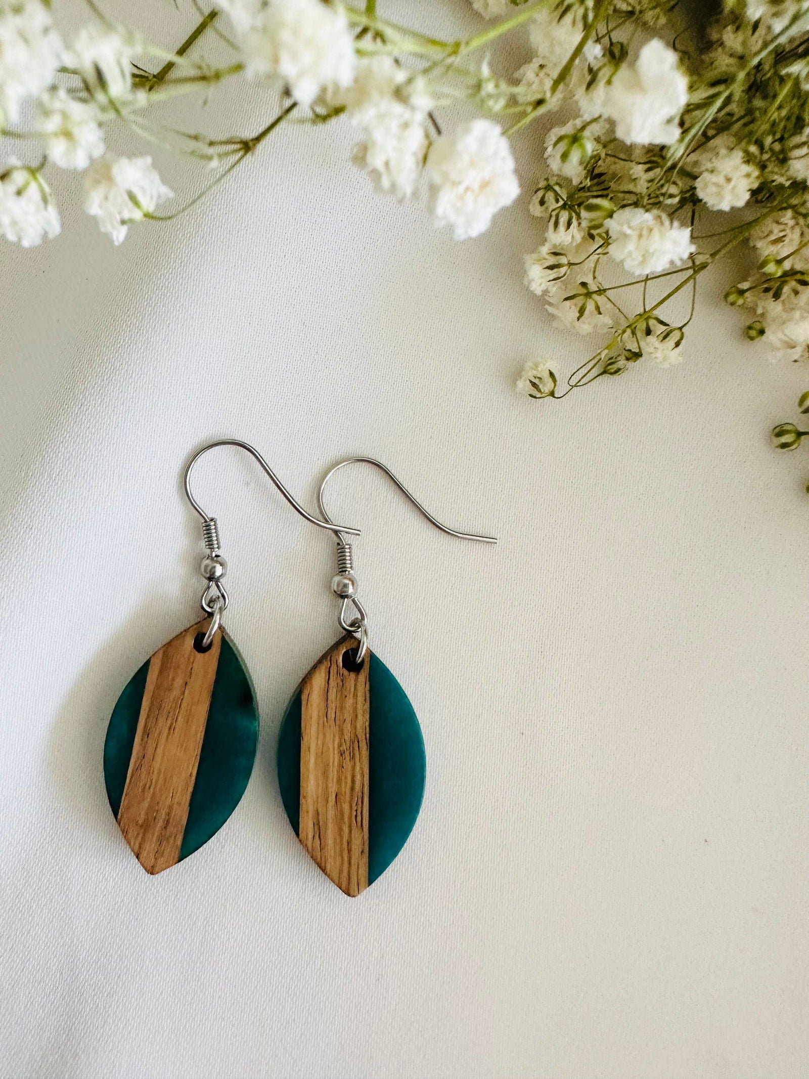 Wood and resin earrings, gold plated hooks - The Localist