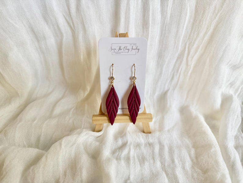 Long Floral Earrings, Leaf Clay Earrings, Floral Earrings