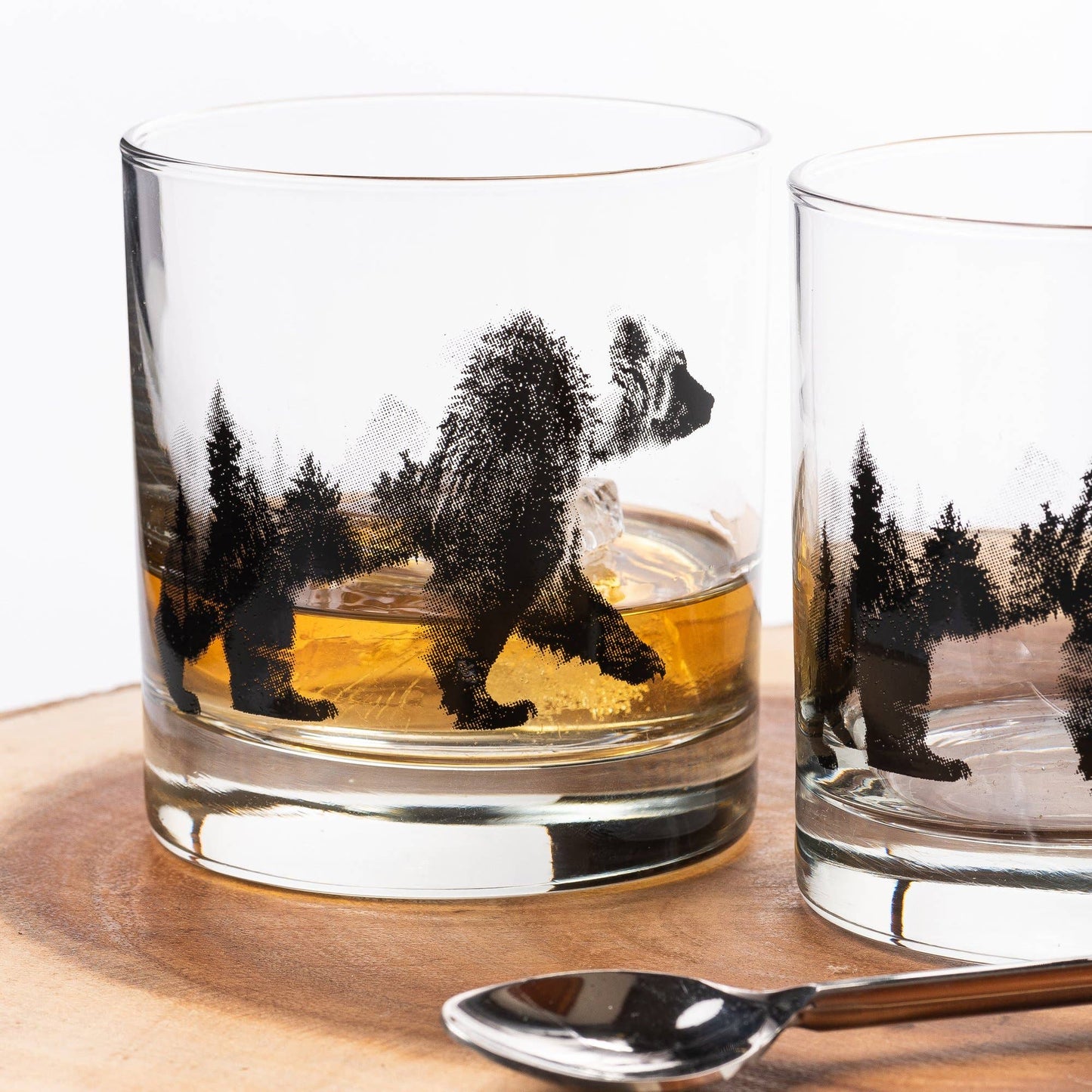Set of 2-Double Exposure Bear Whiskey Glasses