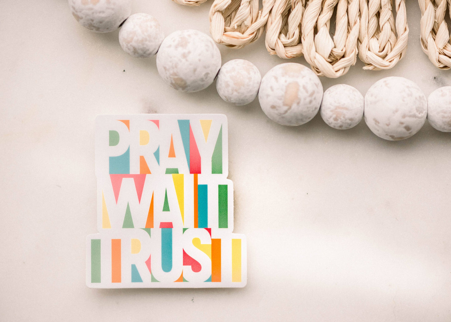 Pray Wait Trust Christian Vinyl Sticker, 3x3 in
