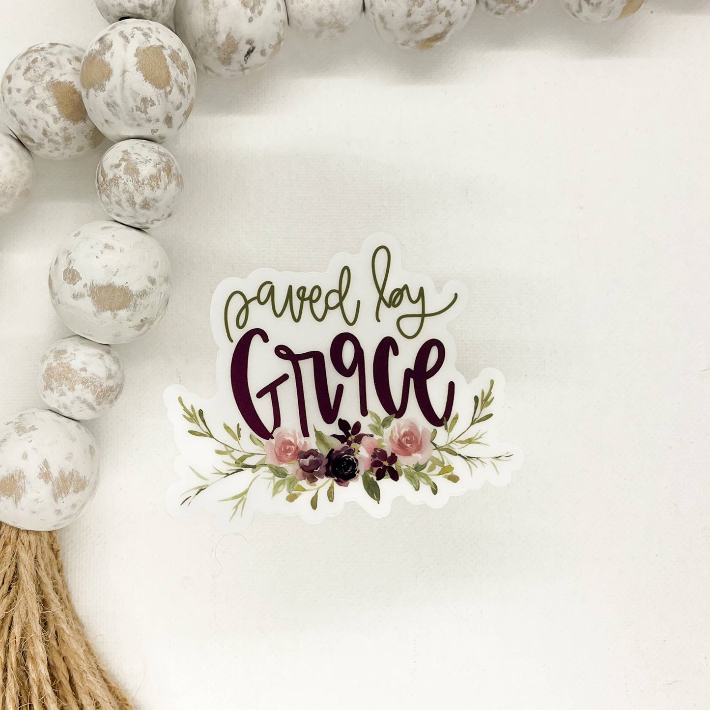 Saved By Grace, Floral  Clear Vinyl , Sticker, 3x3 inch