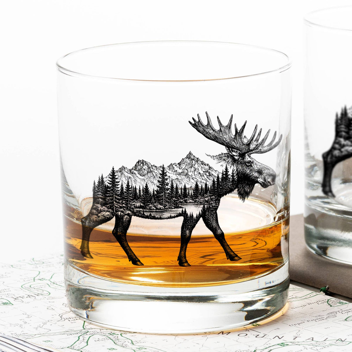 Set of 2 Double Exposure Moose Whiskey Glasses