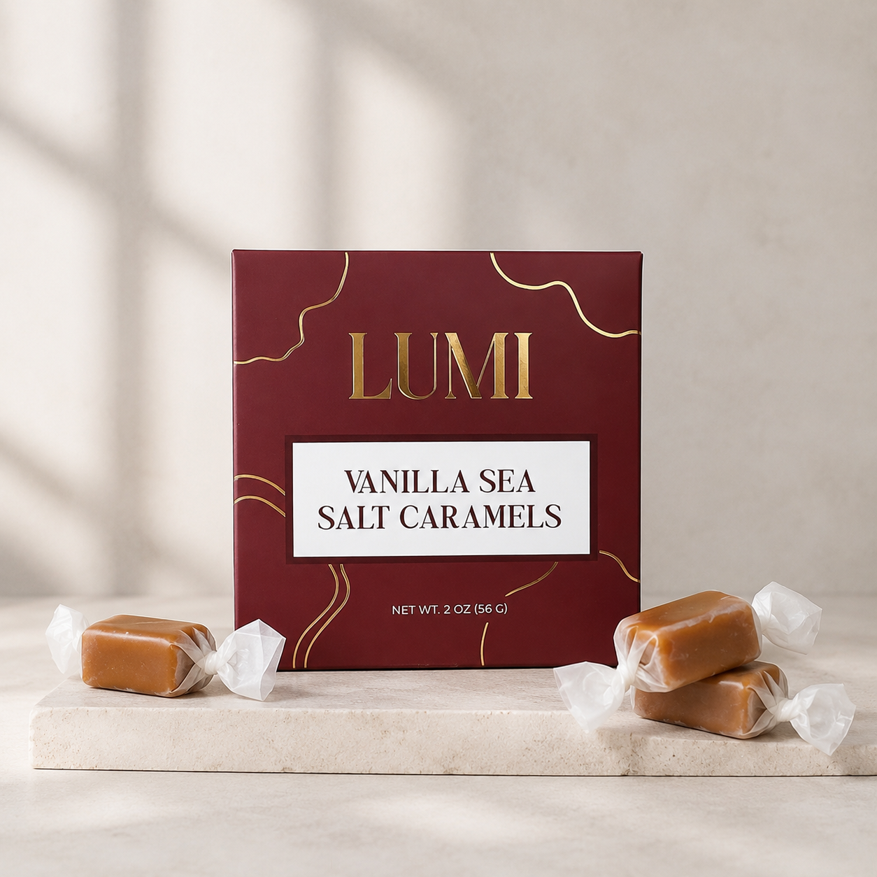 Vanilla Sea Salt Caramels – Burgundy Box, 2 oz