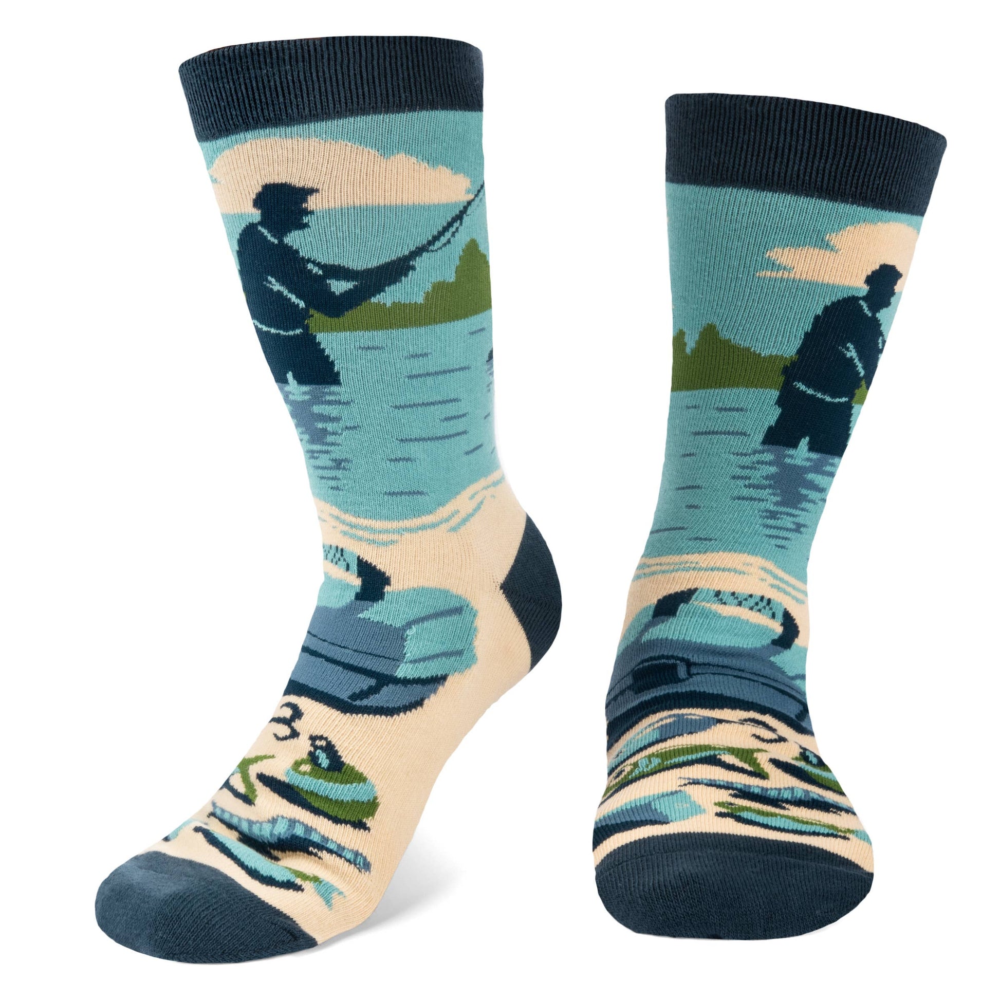 mannequin wearing fishing themed socks 