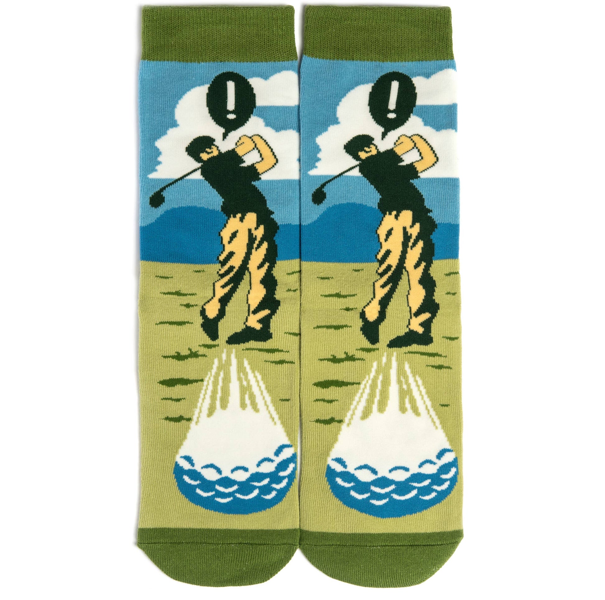 golf themed socks laying flat on white surface