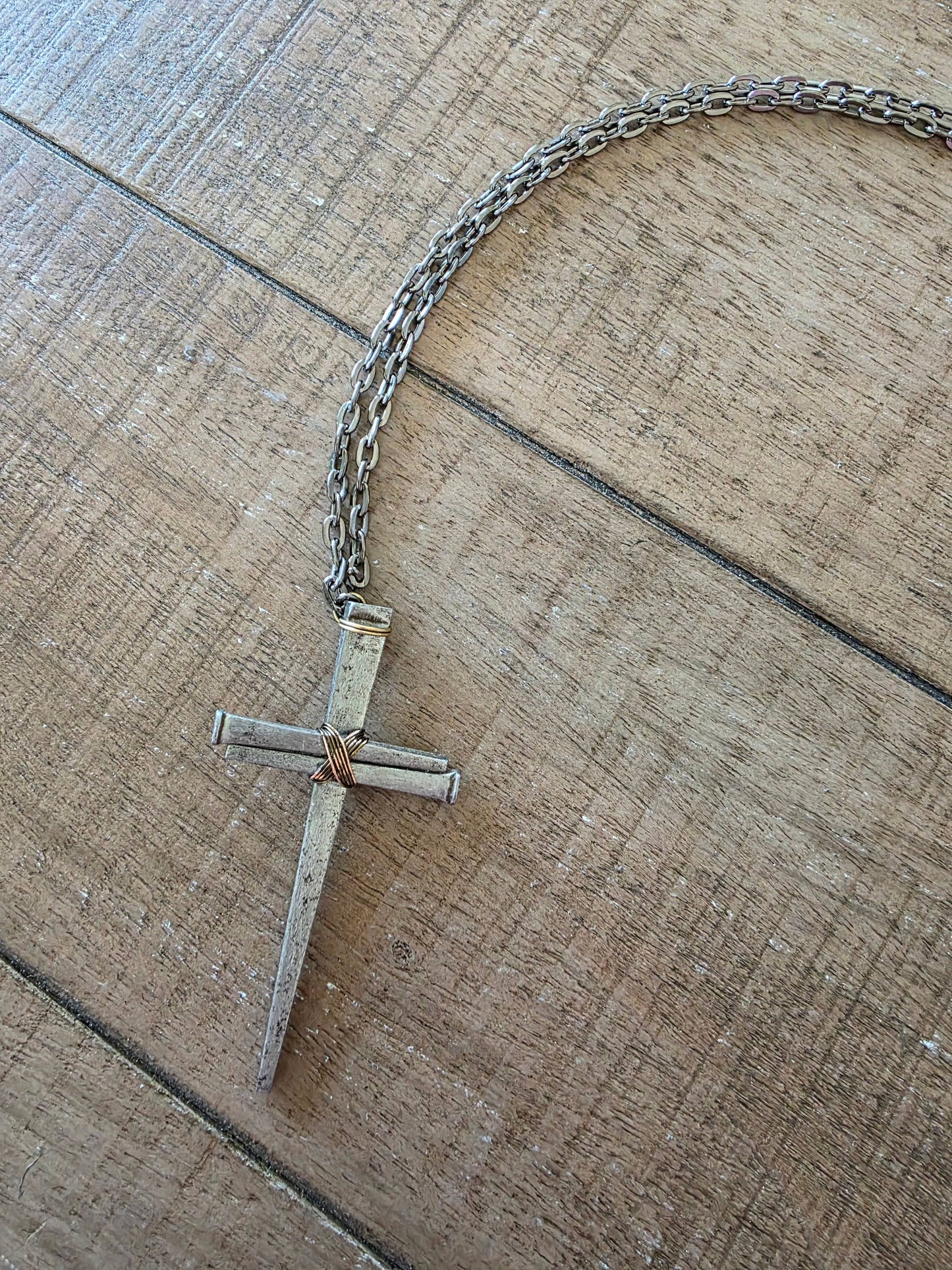 Large Vintage - Hand Forged 3 Nail Cross Necklace