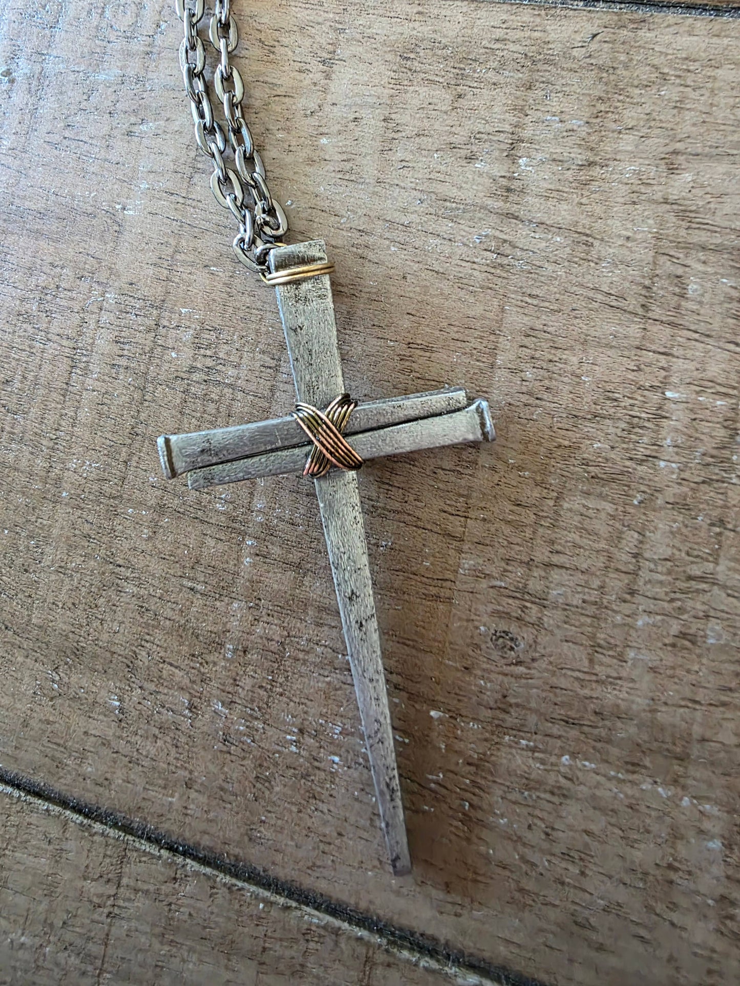 Large Vintage - Hand Forged 3 Nail Cross Necklace
