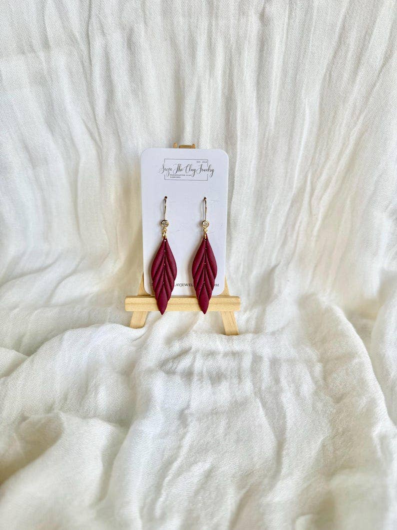 Long Floral Earrings, Leaf Clay Earrings, Floral Earrings