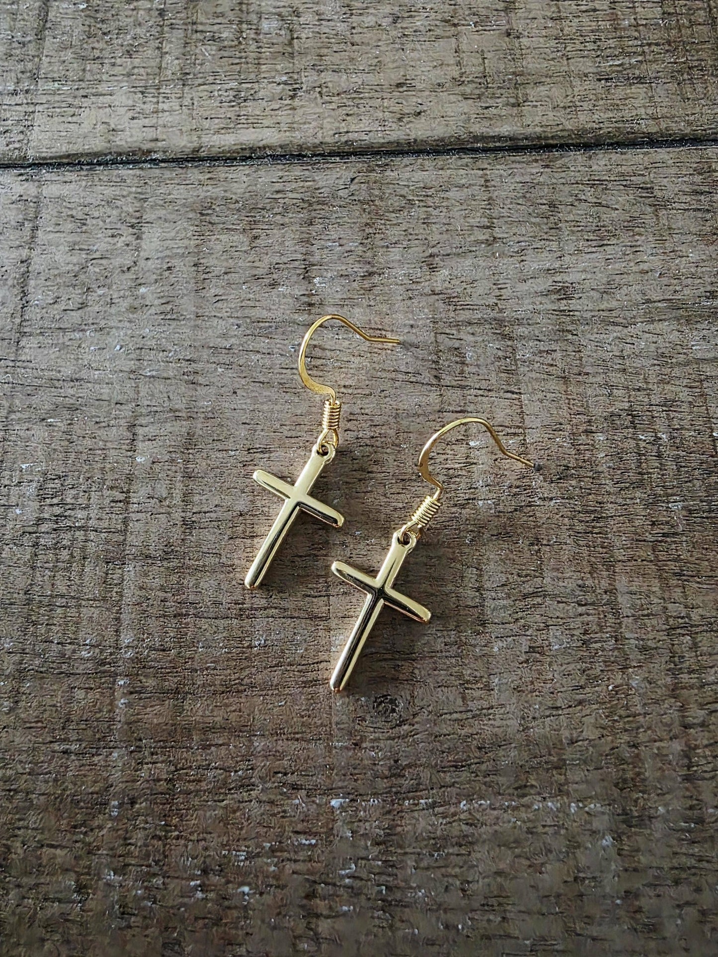 Small Cross Drop Earrings - 14k Gold Plated