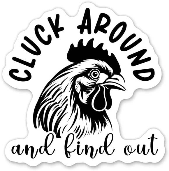 Cluck Around and Find Out black and white Chicken Sticker