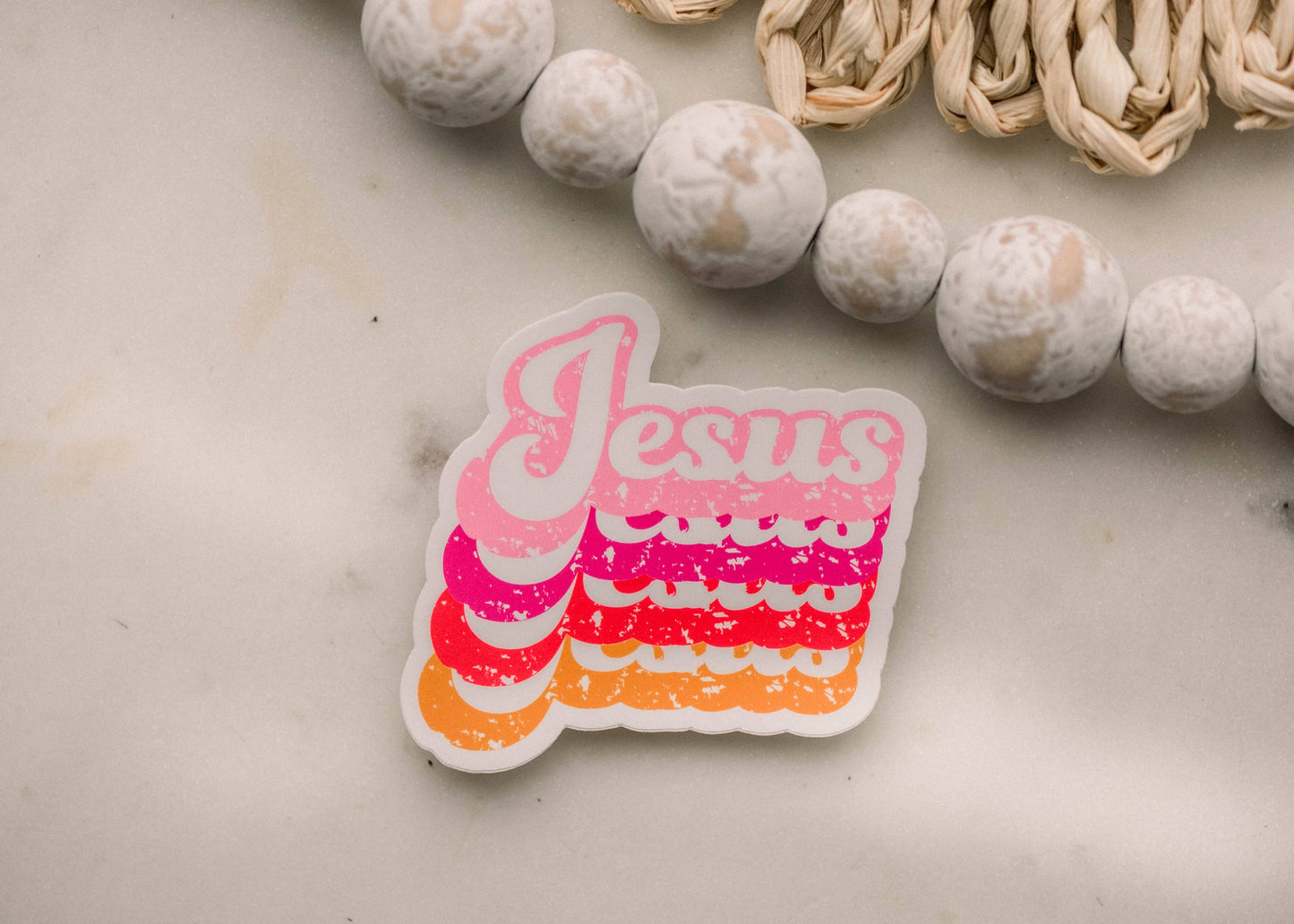 Jesus Stacked Pink Vinyl Sticker, 3x3 in