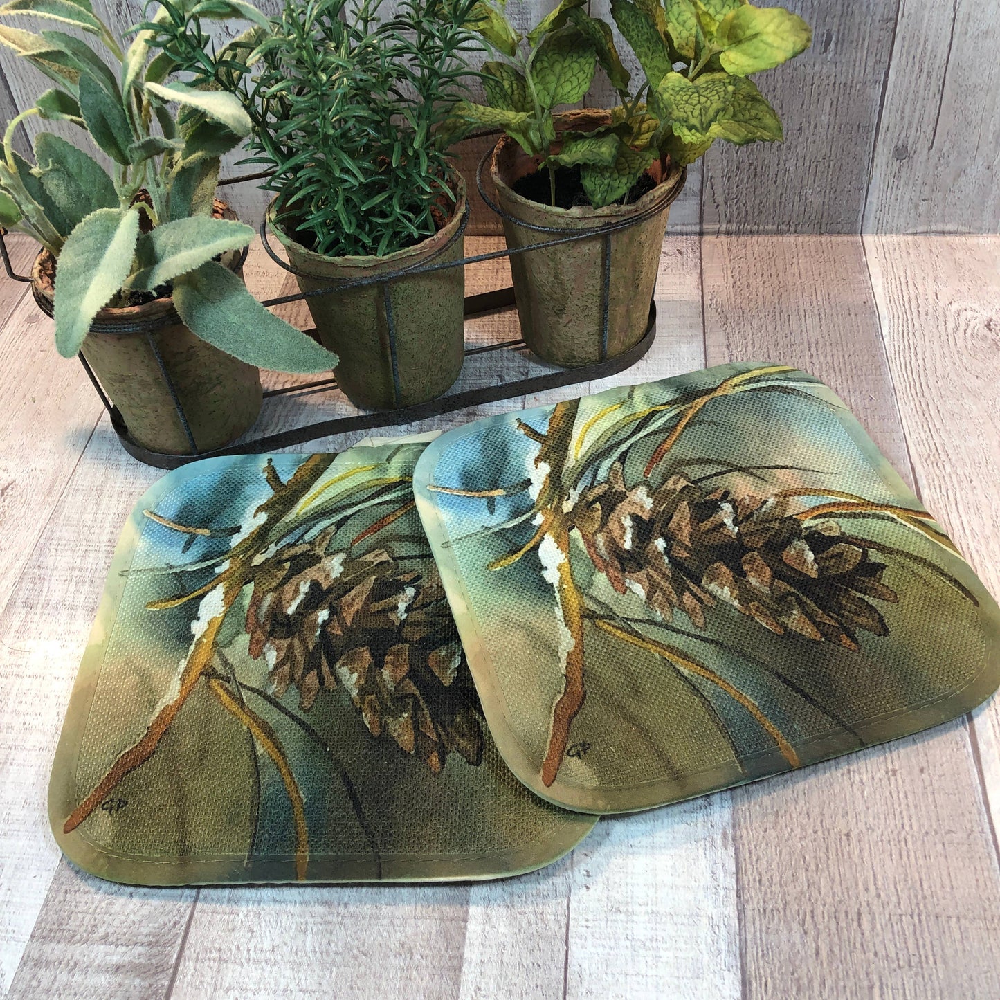 Pinecone Branch -potholder 8" x 8" potholder