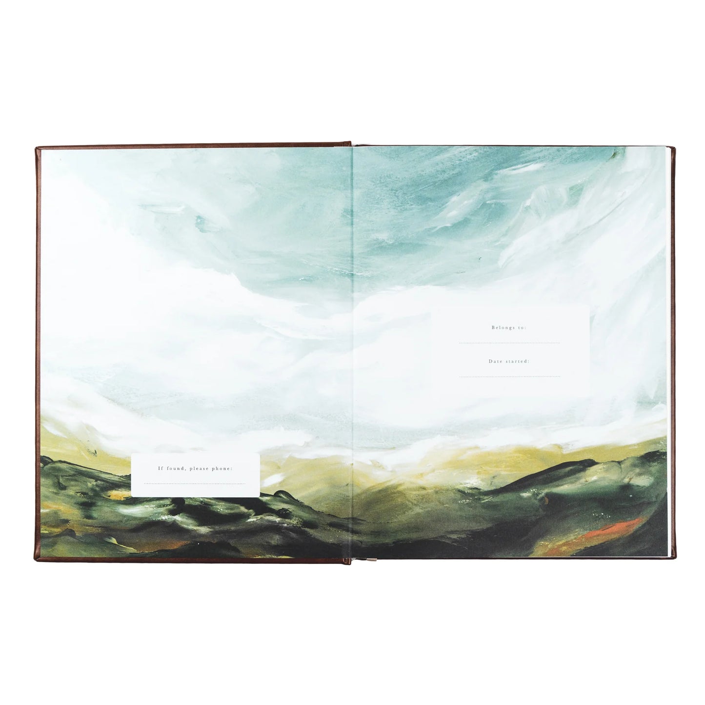 inside front cover with beautiful watercolor sky and water design