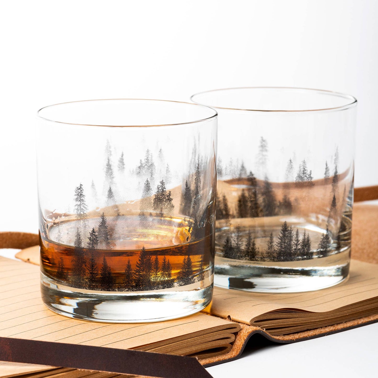 Set of 2-Forest and Clouds Whiskey Glasses