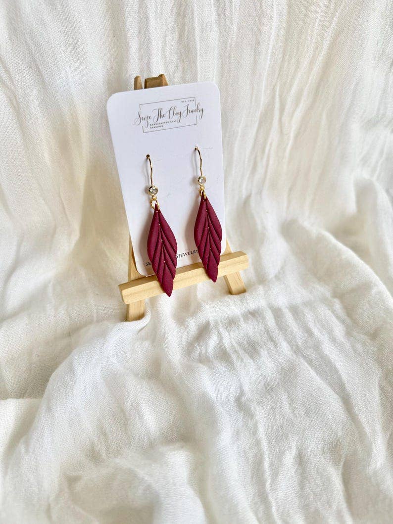 Long Floral Earrings, Leaf Clay Earrings, Floral Earrings