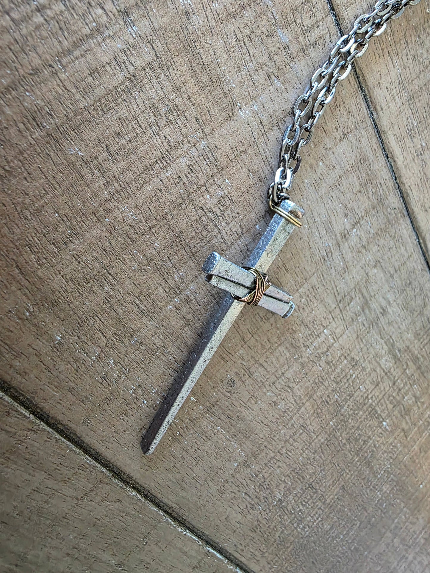 Large Vintage - Hand Forged 3 Nail Cross Necklace