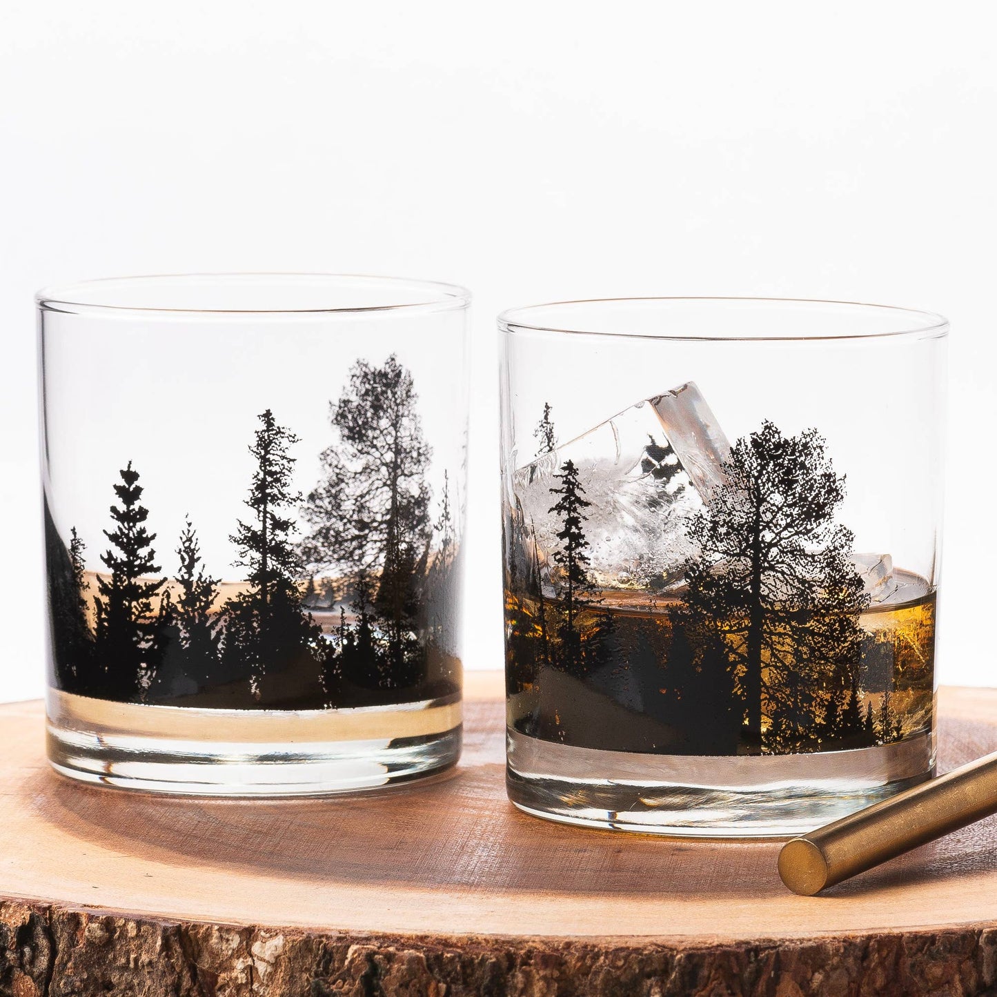 Set of 2 Forest Landscape Whiskey Glasses