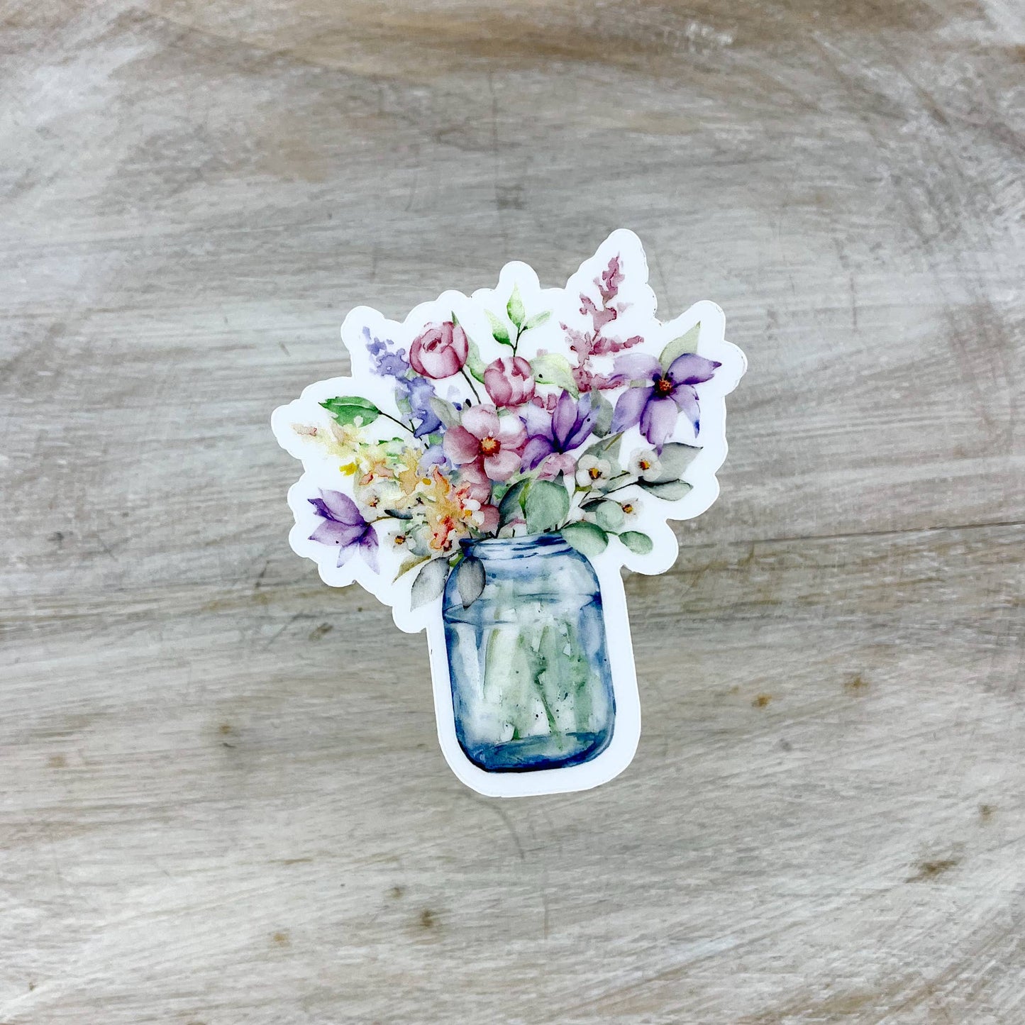 Purple Spring Mason Jar, Sticker, 3x3 inch