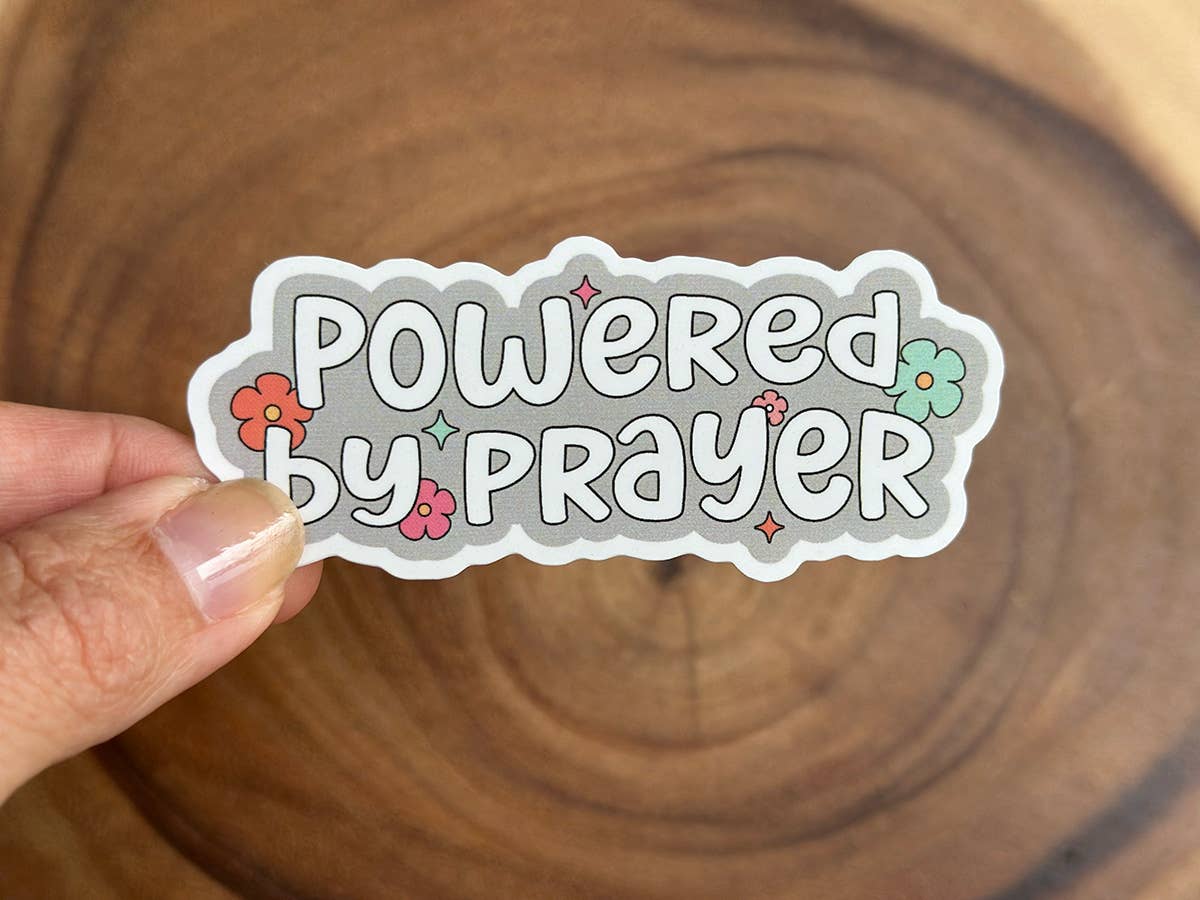 Powered By Prayer | Cute Christian Sticker | Hippie Flowers