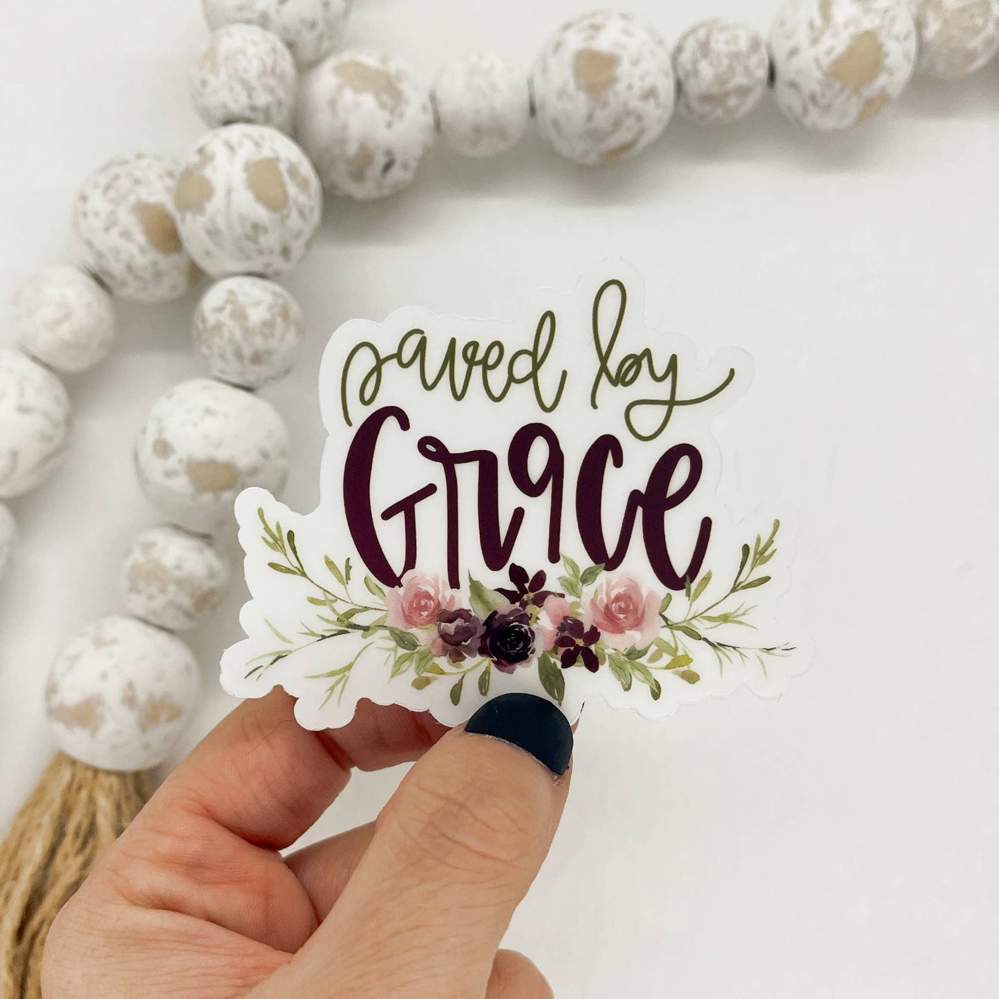 Saved By Grace, Floral  Clear Vinyl , Sticker, 3x3 inch