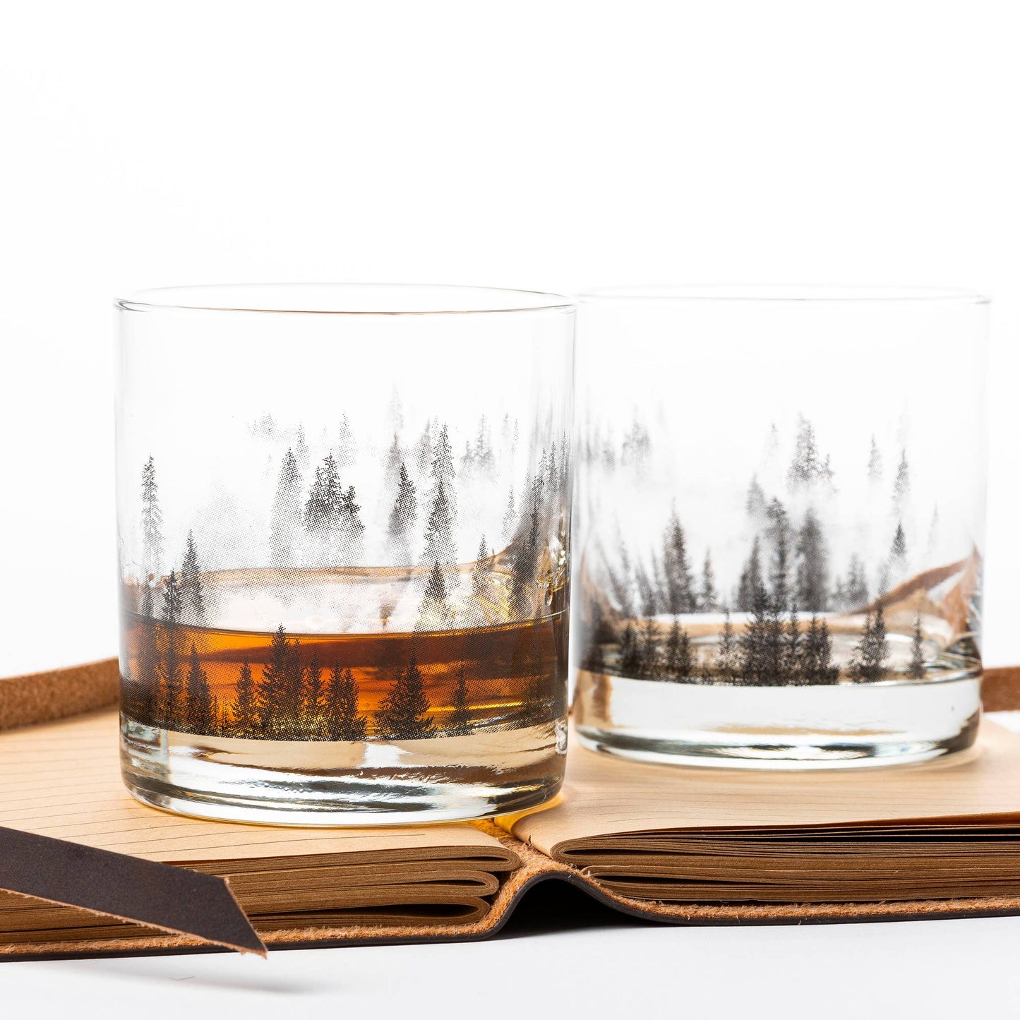 Set of 2-Forest and Clouds Whiskey Glasses