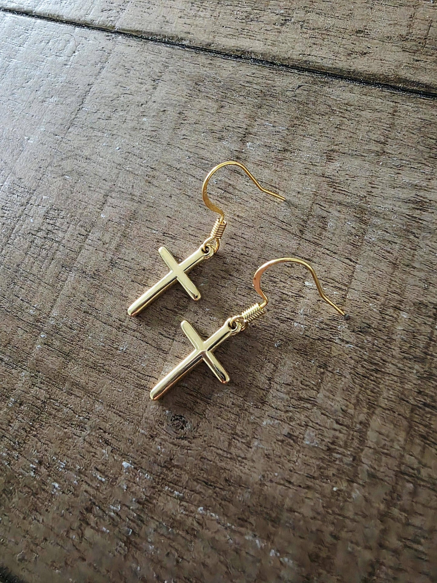 Small Cross Drop Earrings - 14k Gold Plated