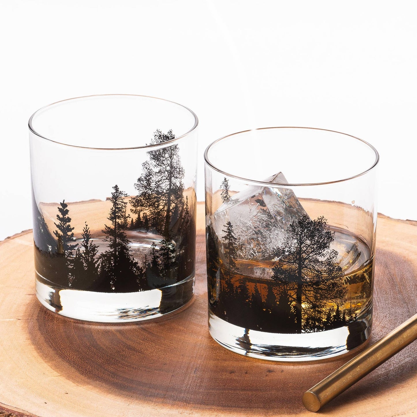 Set of 2 Forest Landscape Whiskey Glasses