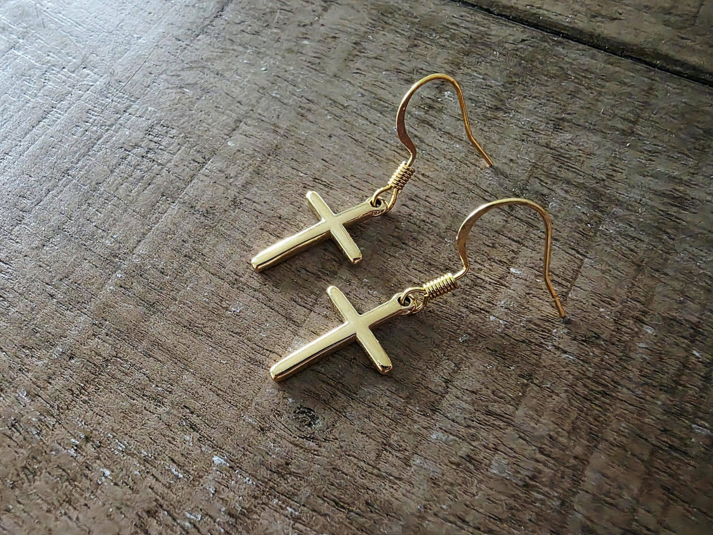 Small Cross Drop Earrings - 14k Gold Plated