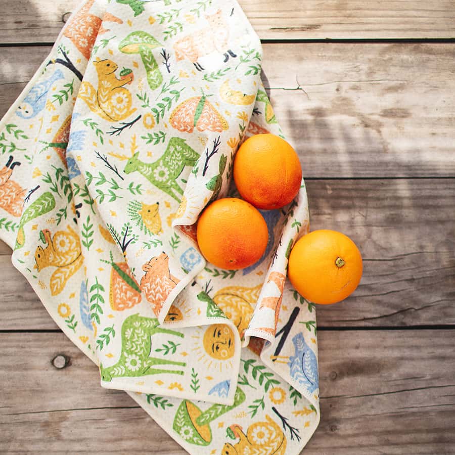 Kitchen Tea Towel Quick Dry-Woodland Friends Animals Print