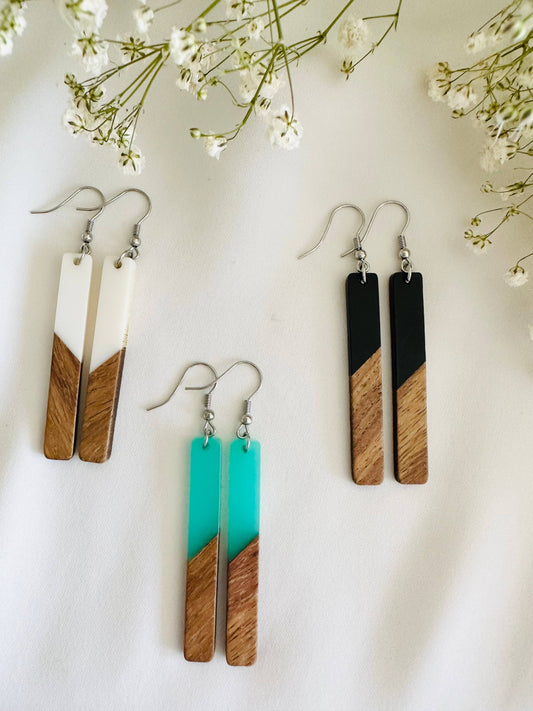 Wood and resin bar earrings, gold plated hooks - The Localist