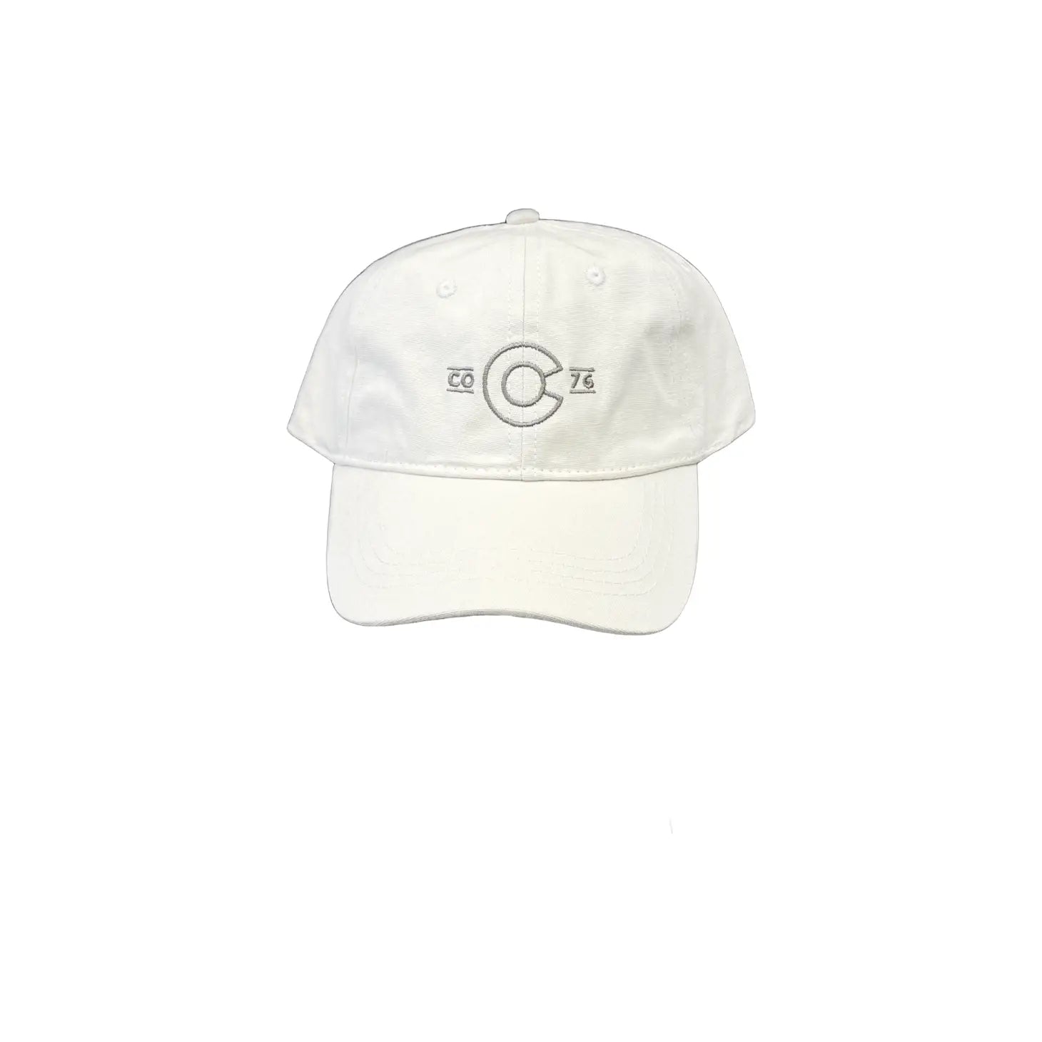 white dad hat with embroidered C CO 76