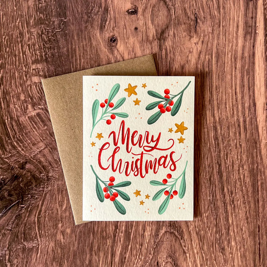 "Merry Christmas" Holly Greeting Card